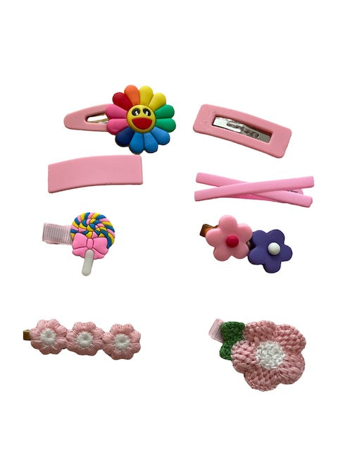 Set Of 8 Child Hair Clips Pink