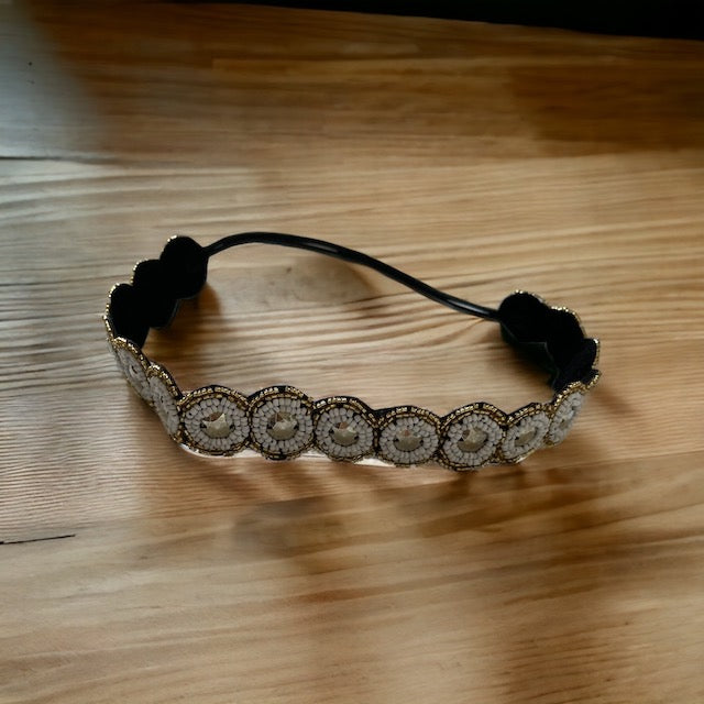 white and gold women's hair band