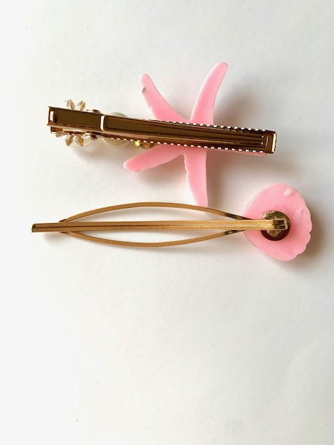ALISON pink starfish hair clip and pink seashell pin