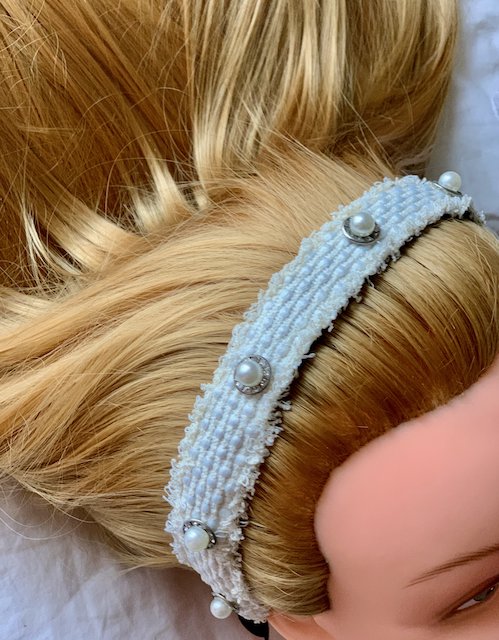 SANDRINE hairstyle pearl and rhinestone tweed headband