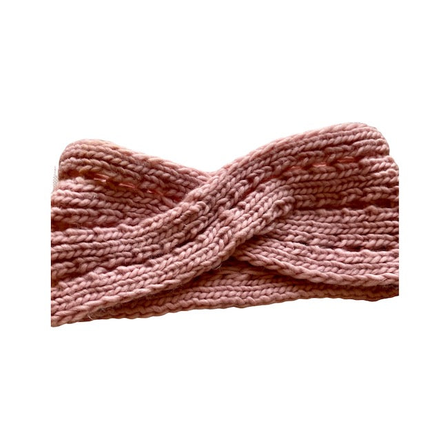 bandeau cheveux en laine rose