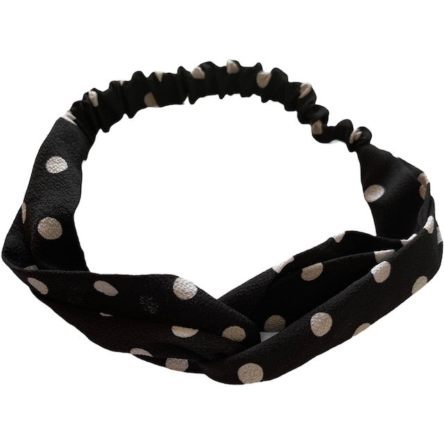 black hair band with white polka dots