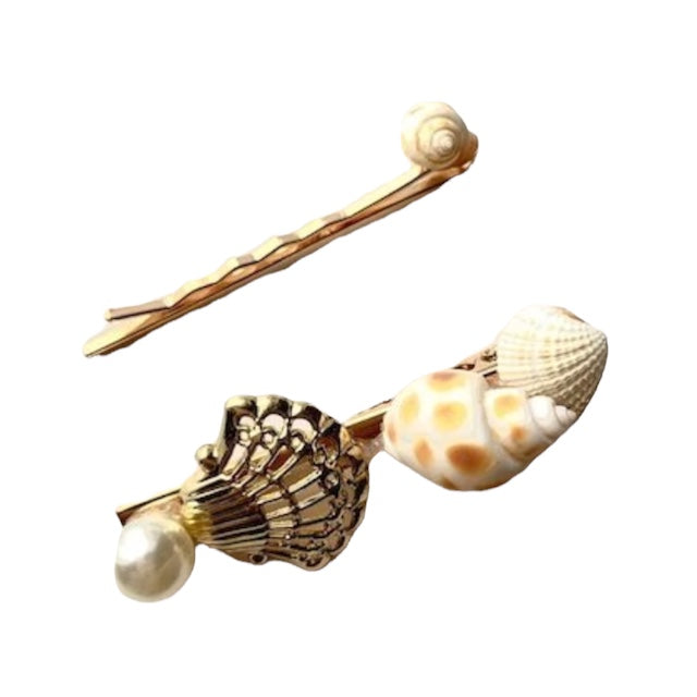 beige shell and pearl barrettes