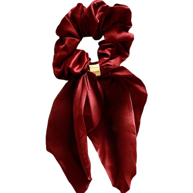 burgundy satin scrunchie-scarf