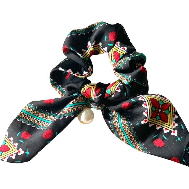 pearl floral scarf scrunchie