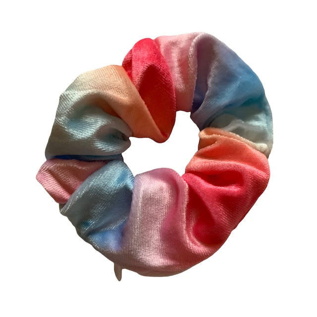 multicolored velvet scrunchie with a secret pocket