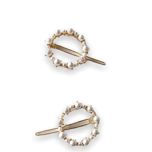 two round white pearl hair clips