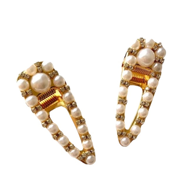 deux barrettes strass et perles blanches