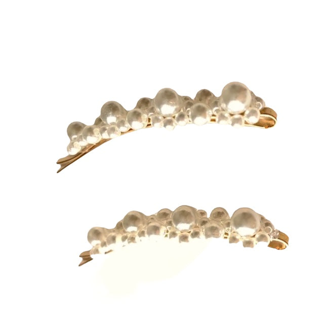 two white iris pearl hair clips