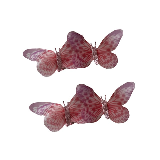 two pink butterfly barrettes