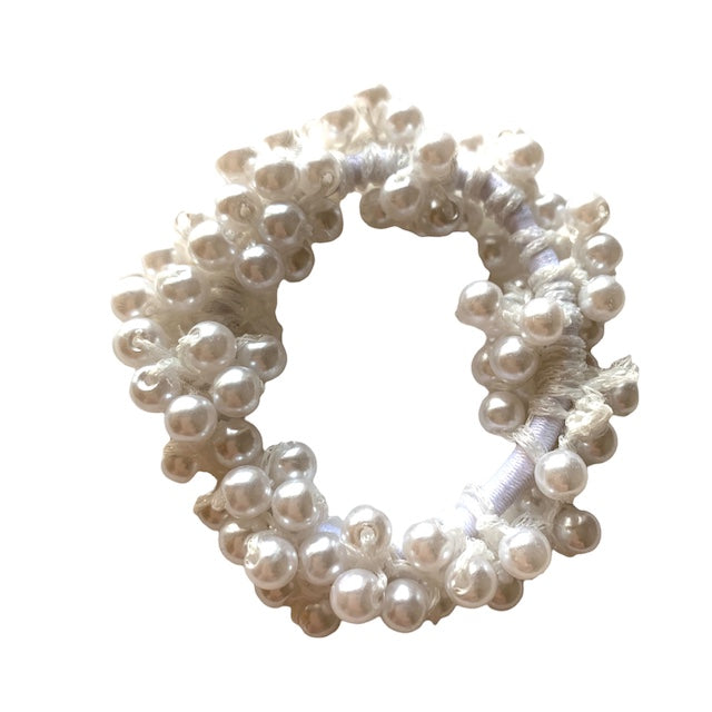 elastique cheveux perles blanches