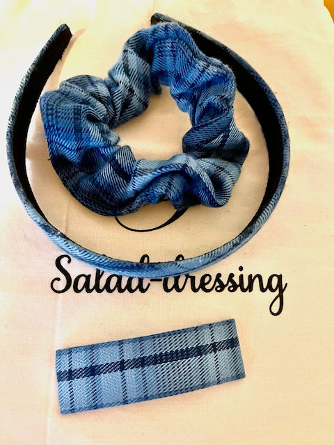 Gift pouch hair clip scrunchie and blue headband